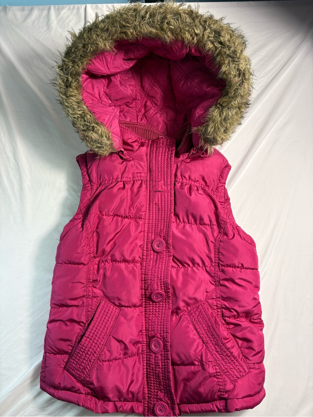 Y2K areopostale puffer vest pink fur hoodie size M women’s